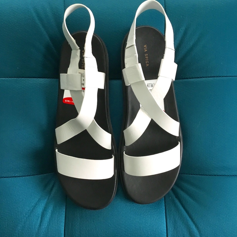 Via Spiga White Sandals-Leather Upper Straps- Size 10 - NWT